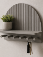 Suport de chei cu raft decorativ pentru perete – 6 cârlige